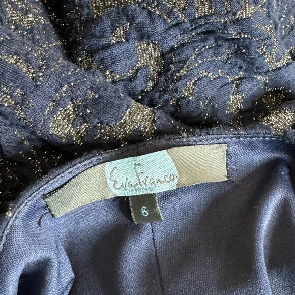 Anthropologie Eva Franco Navy‎ Gold Shimmer Wrap Blouse Women’s Size 6 - Picture 9 of 10